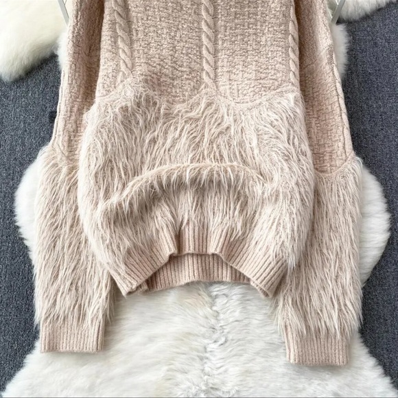 #175 Mink Cashmere Knitted Fur Stitching Twists Pullovers Winter Soft Sweaters - Picture 10 of 15